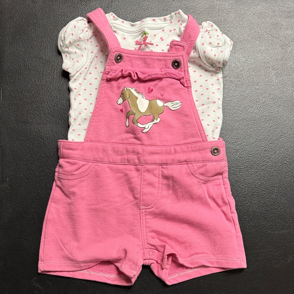 John Deere Pink Horse Toddler Shortalls
